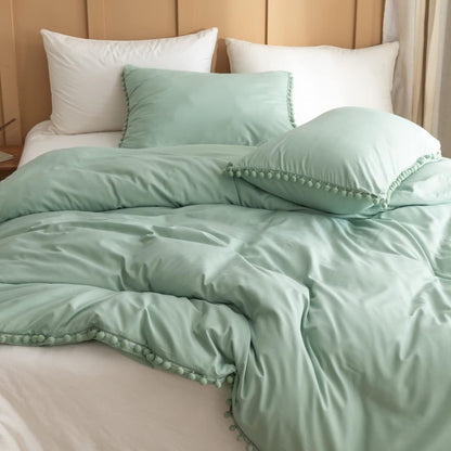 Ball Pom Comforter Set - Sage Green