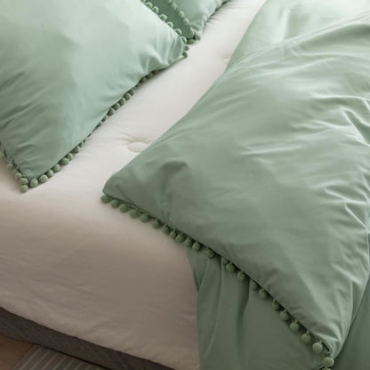 Ball Pom Comforter Set - Sage Green