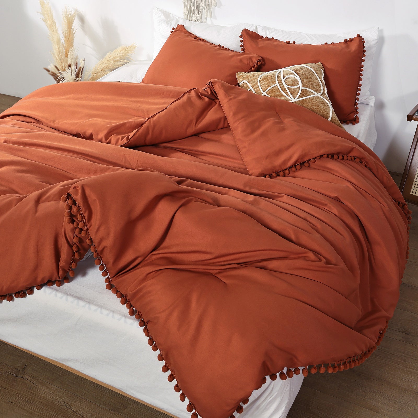 Ball Pom Comforter Set - Terracotta