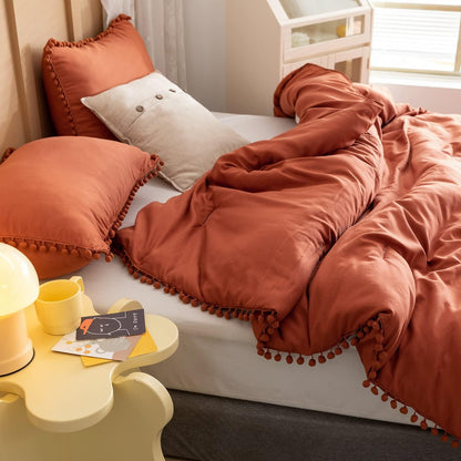 Ball Pom Comforter Set - Terracotta