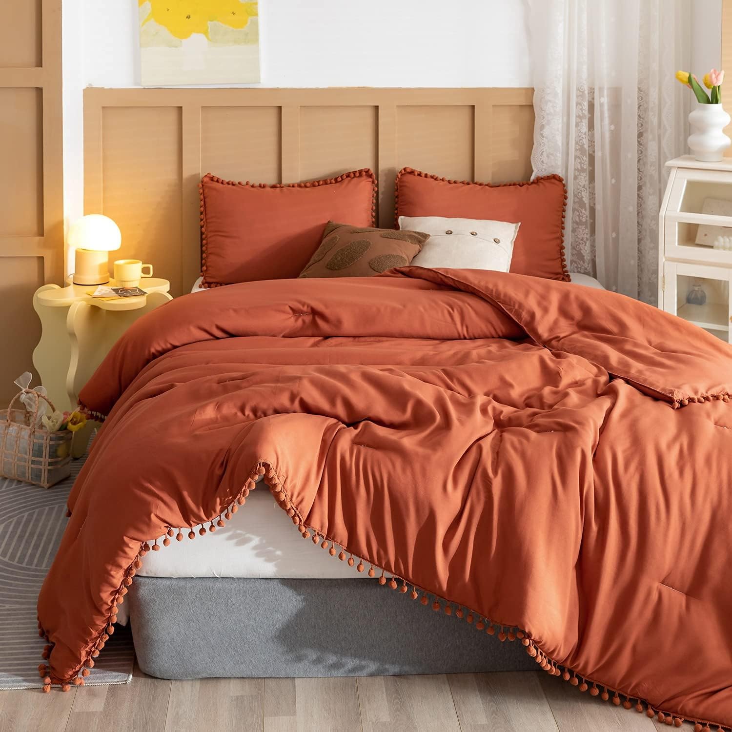 Ball Pom Comforter Set - Terracotta