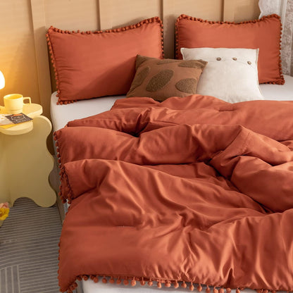 Ball Pom Comforter Set - Terracotta