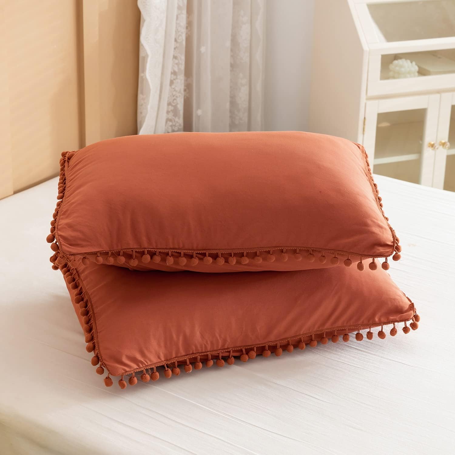 Ball Pom Comforter Set - Terracotta