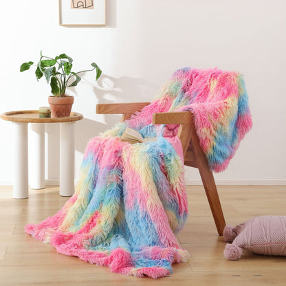 Faux Fur Blanket - Rainbow