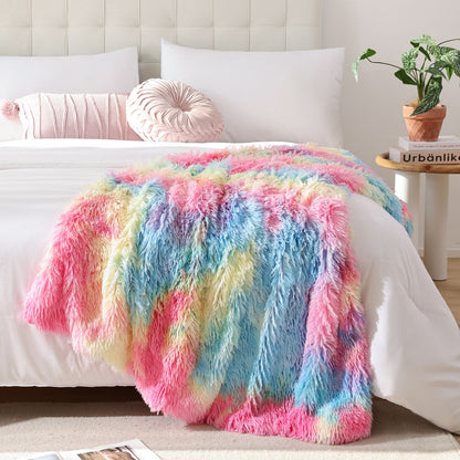 Faux Fur Blanket - Rainbow