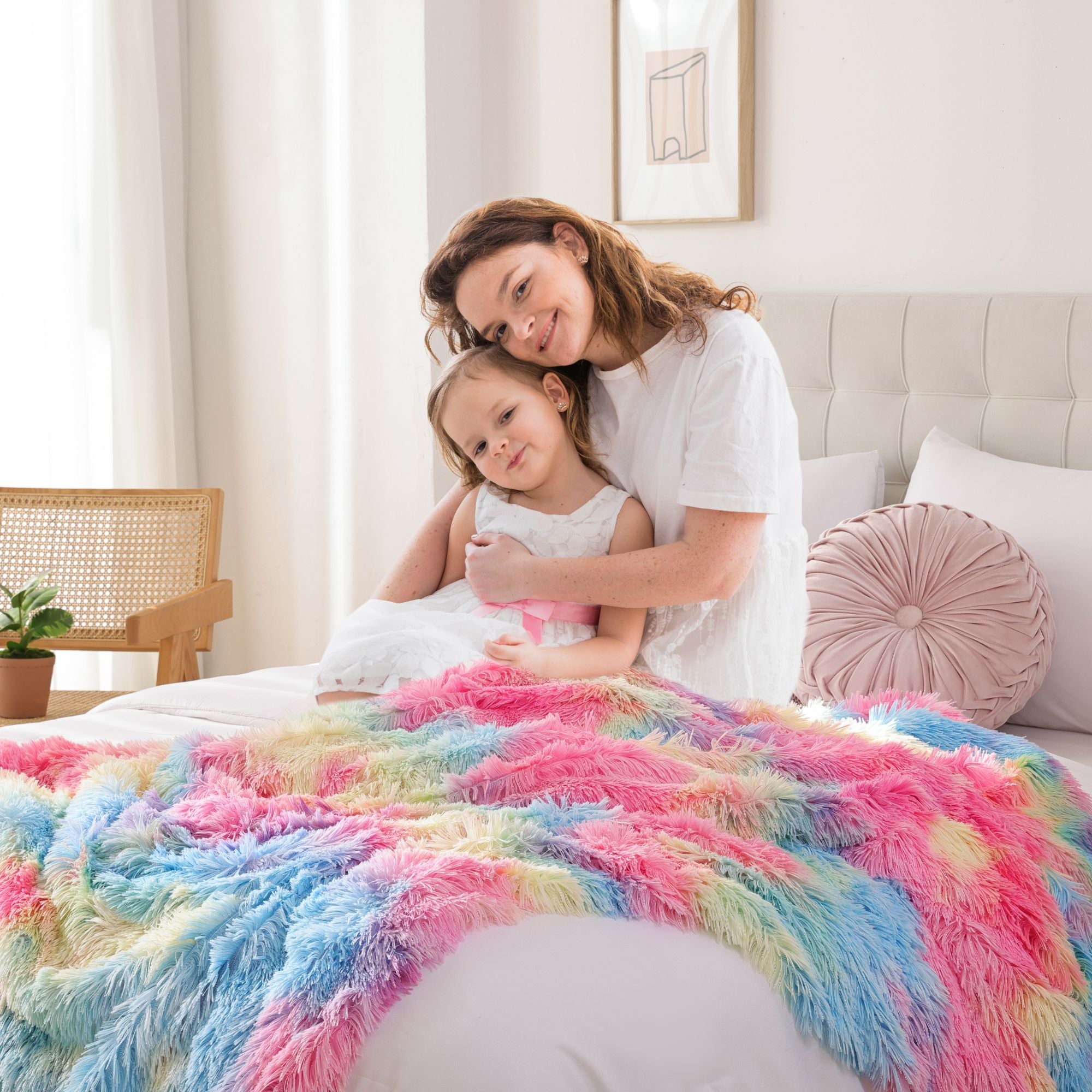 Faux Fur Blanket - Rainbow