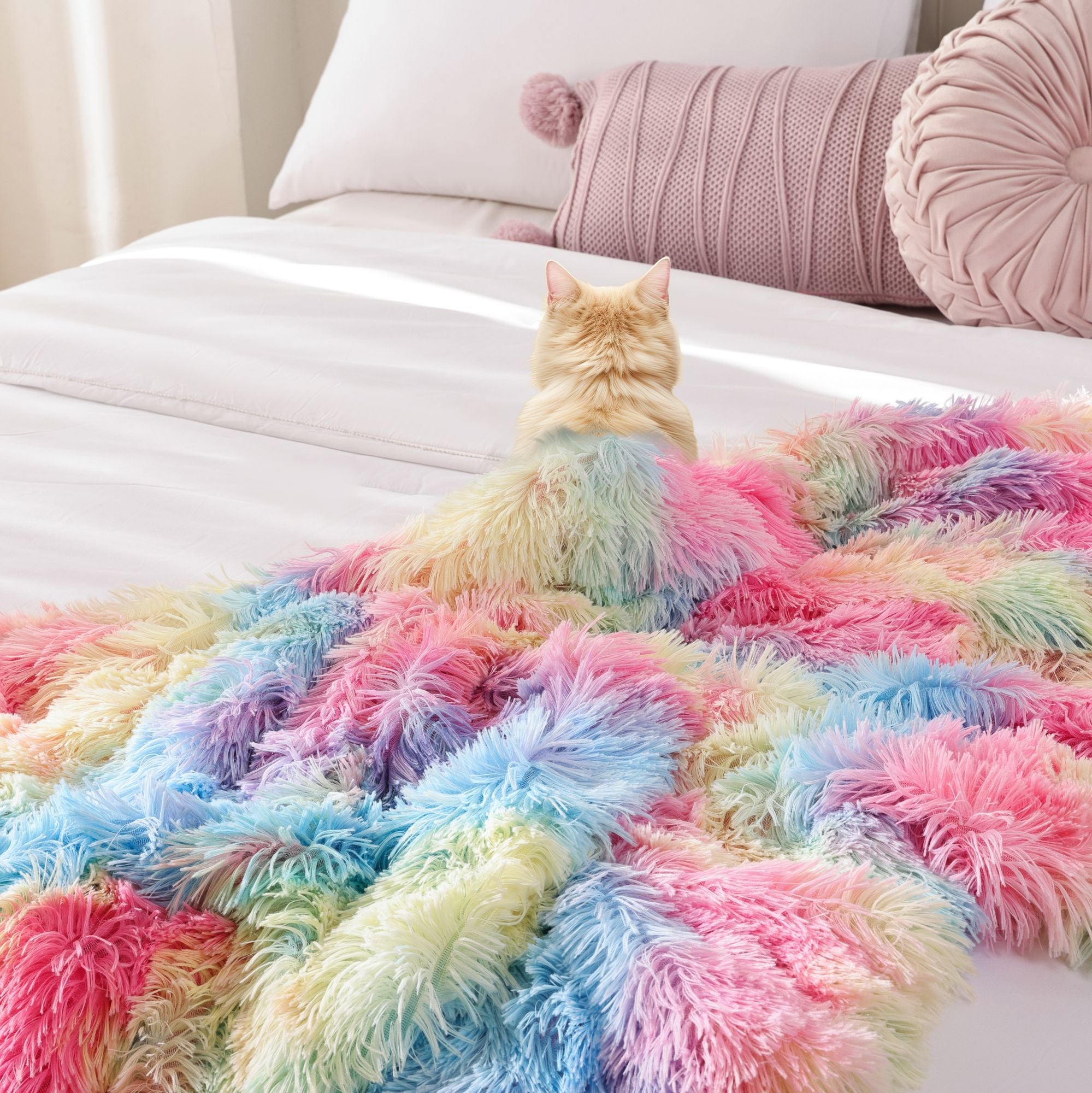 Faux Fur Blanket - Rainbow