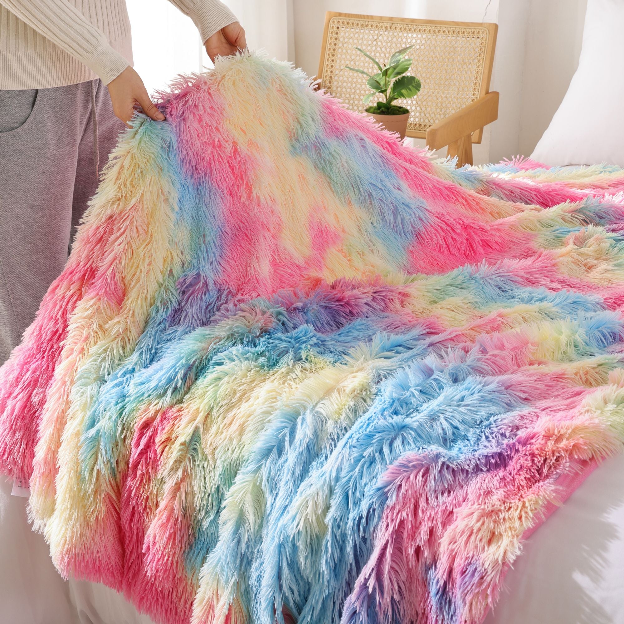 Faux Fur Blanket - Rainbow