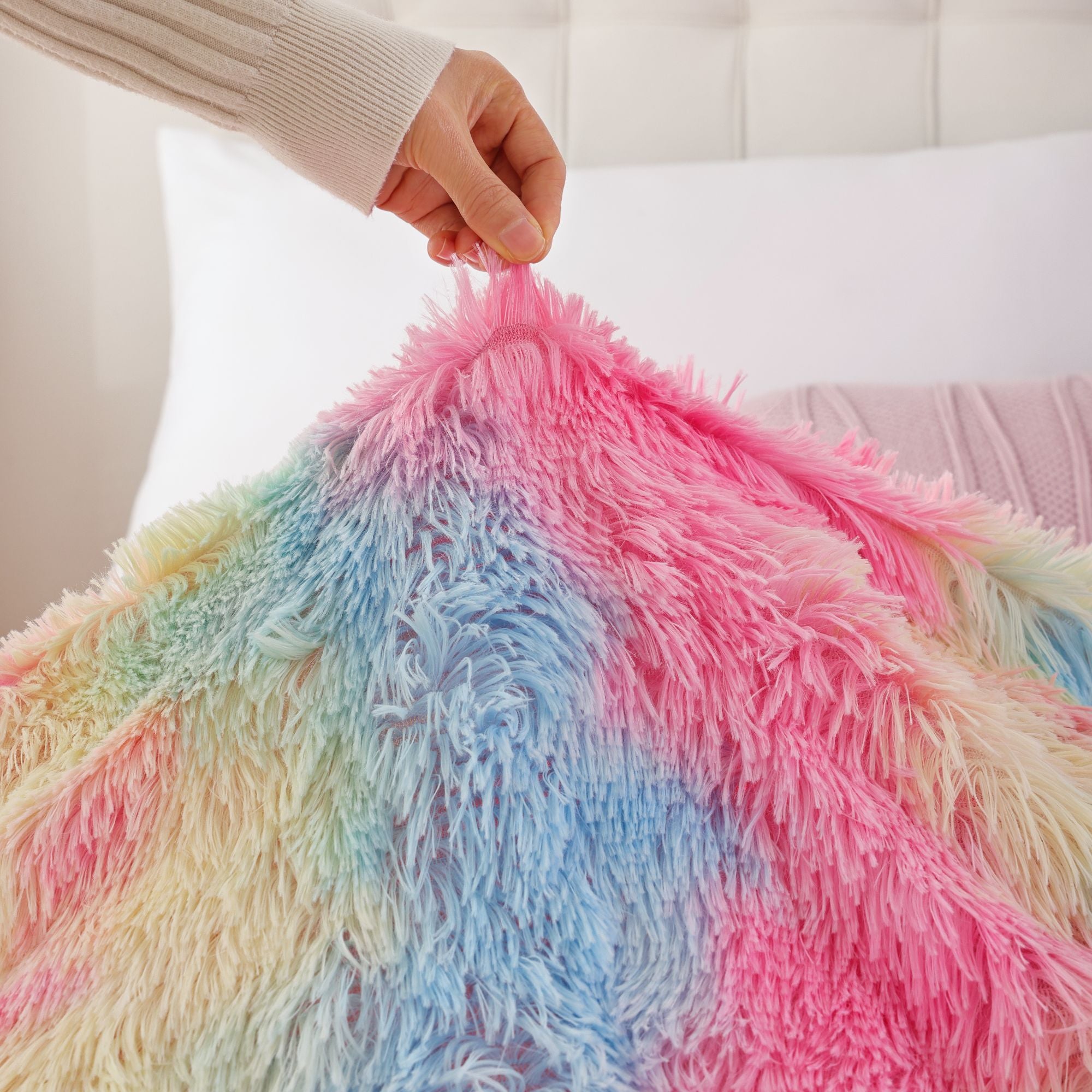 Faux Fur Blanket - Rainbow