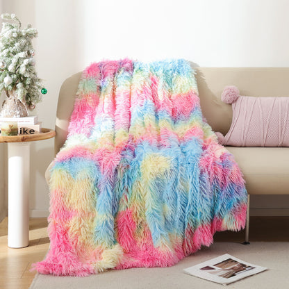 Faux Fur Blanket - Rainbow