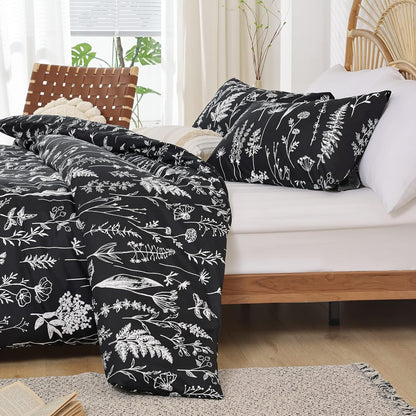 Flower Comforter Set - Black