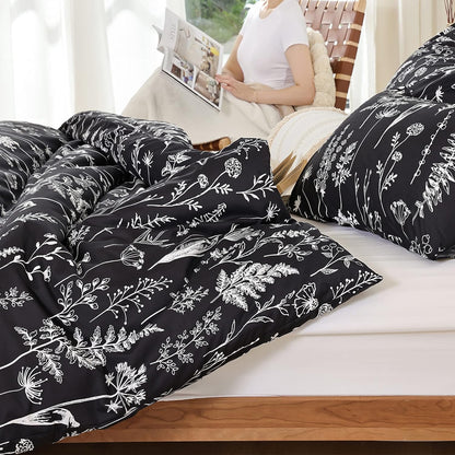 Flower Comforter Set - Black