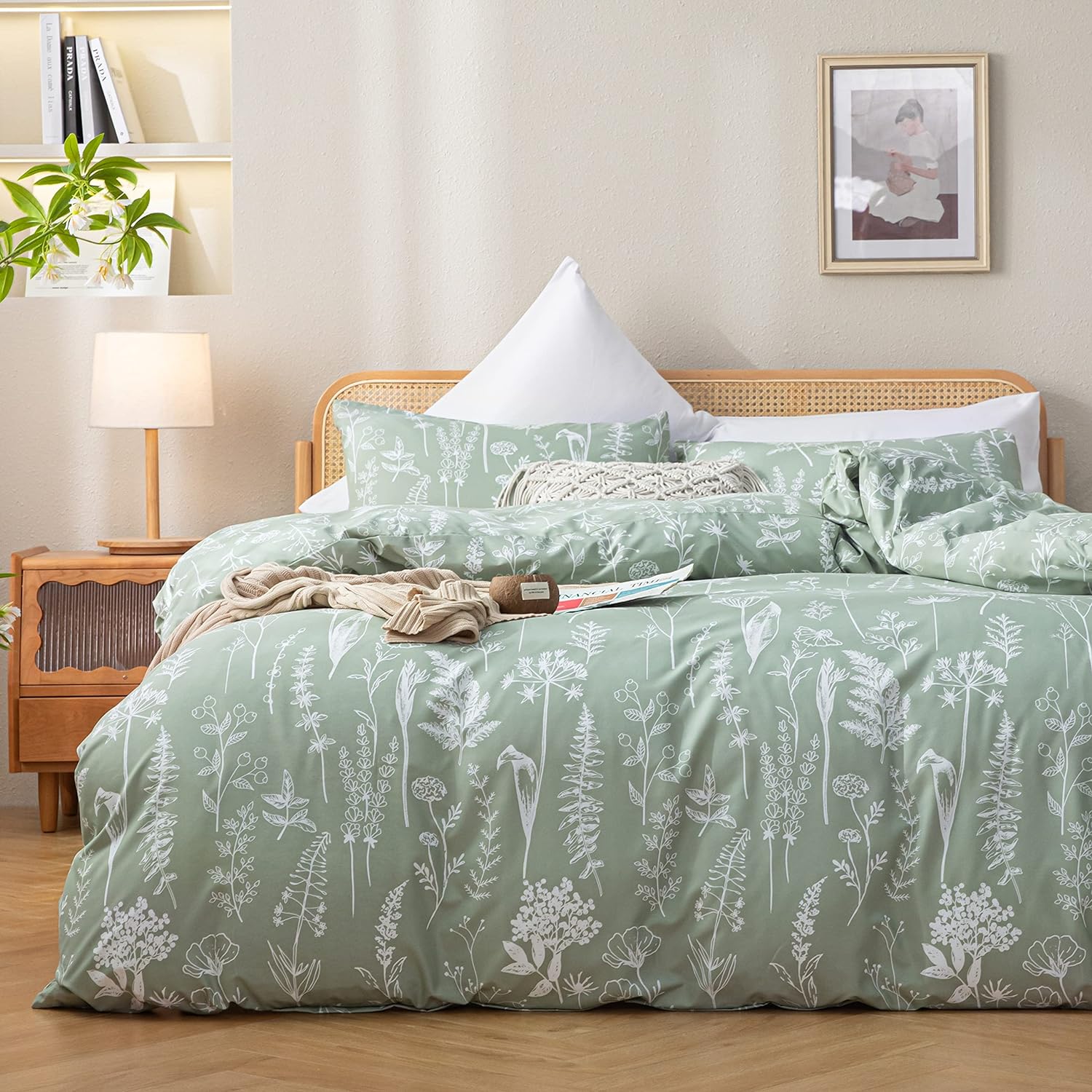 Flower Comforter Set - Sage Green