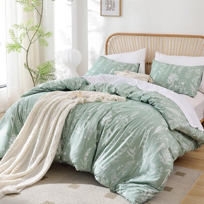 Flower Comforter Set - Sage Green