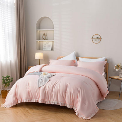 Ruffled Comforter Set - Pink