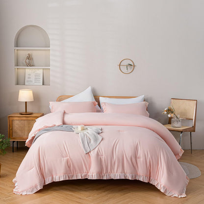 Ruffled Comforter Set - Pink