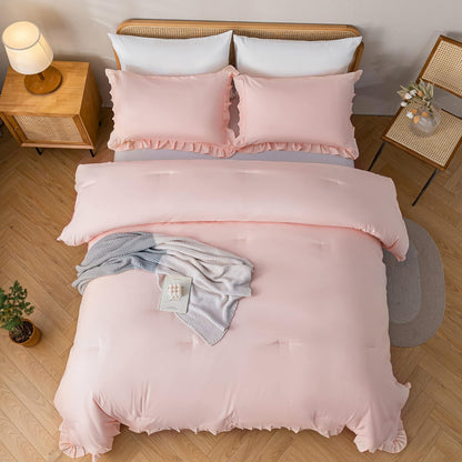 Ruffled Comforter Set - Pink