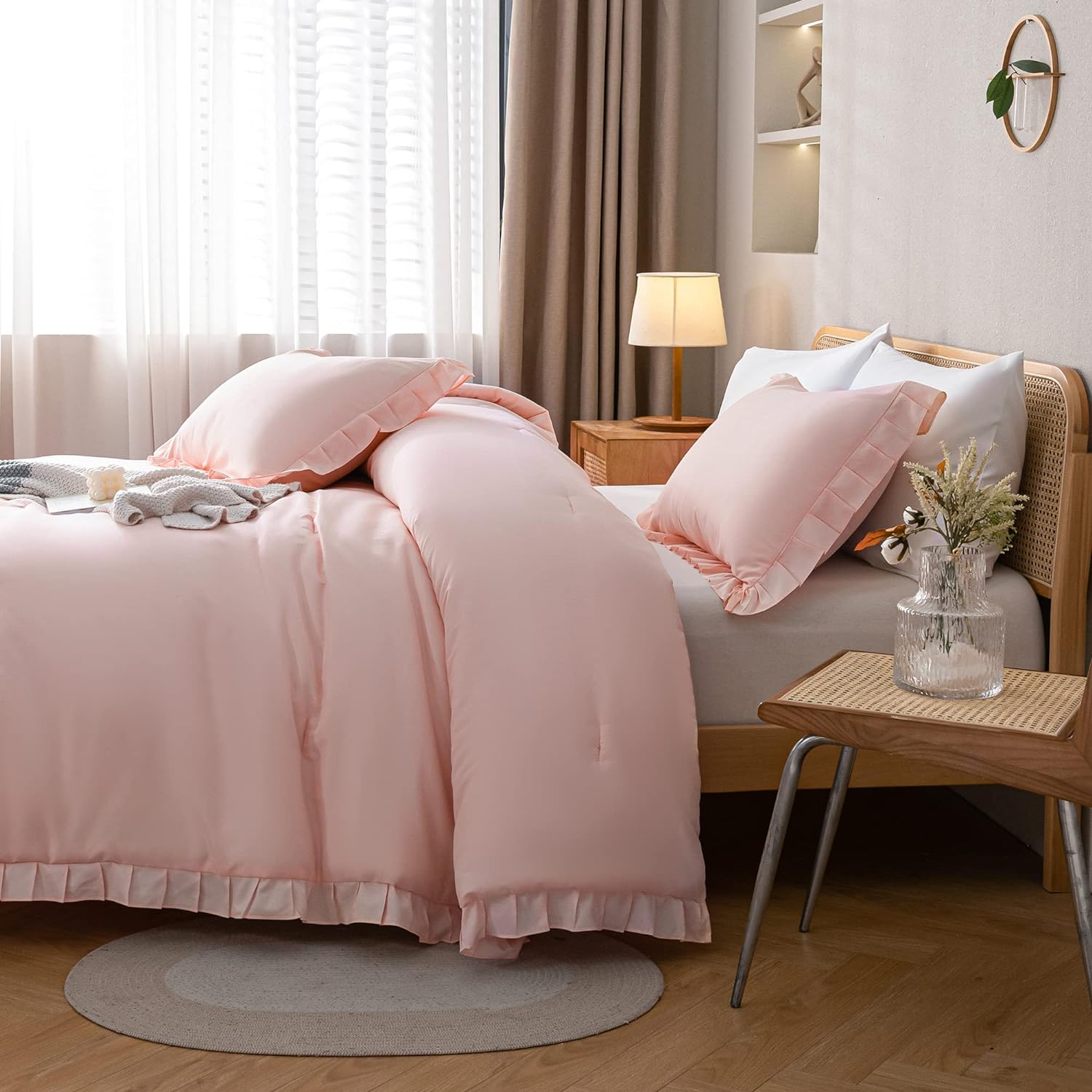 Ruffled Comforter Set - Pink