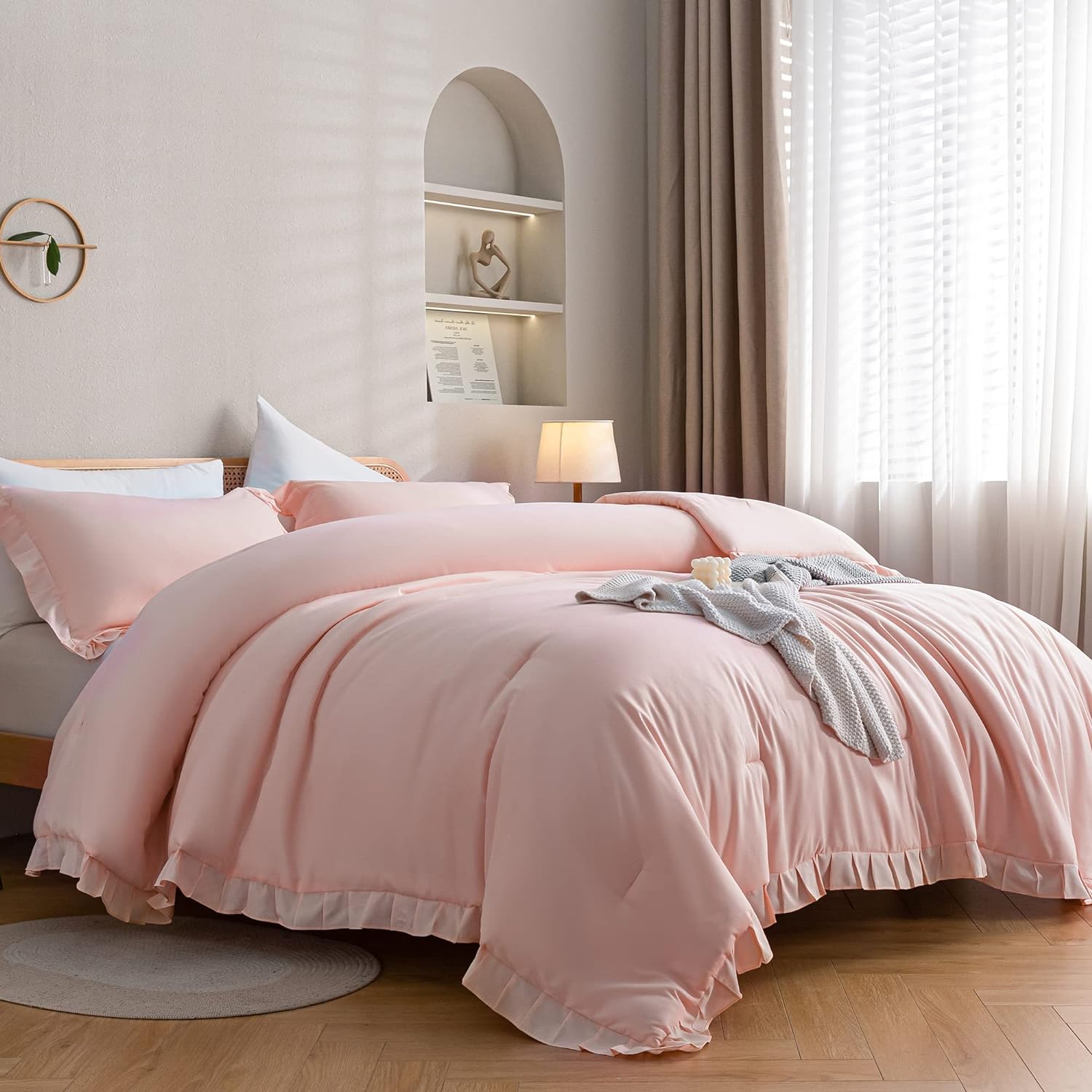 Ruffled Comforter Set - Pink