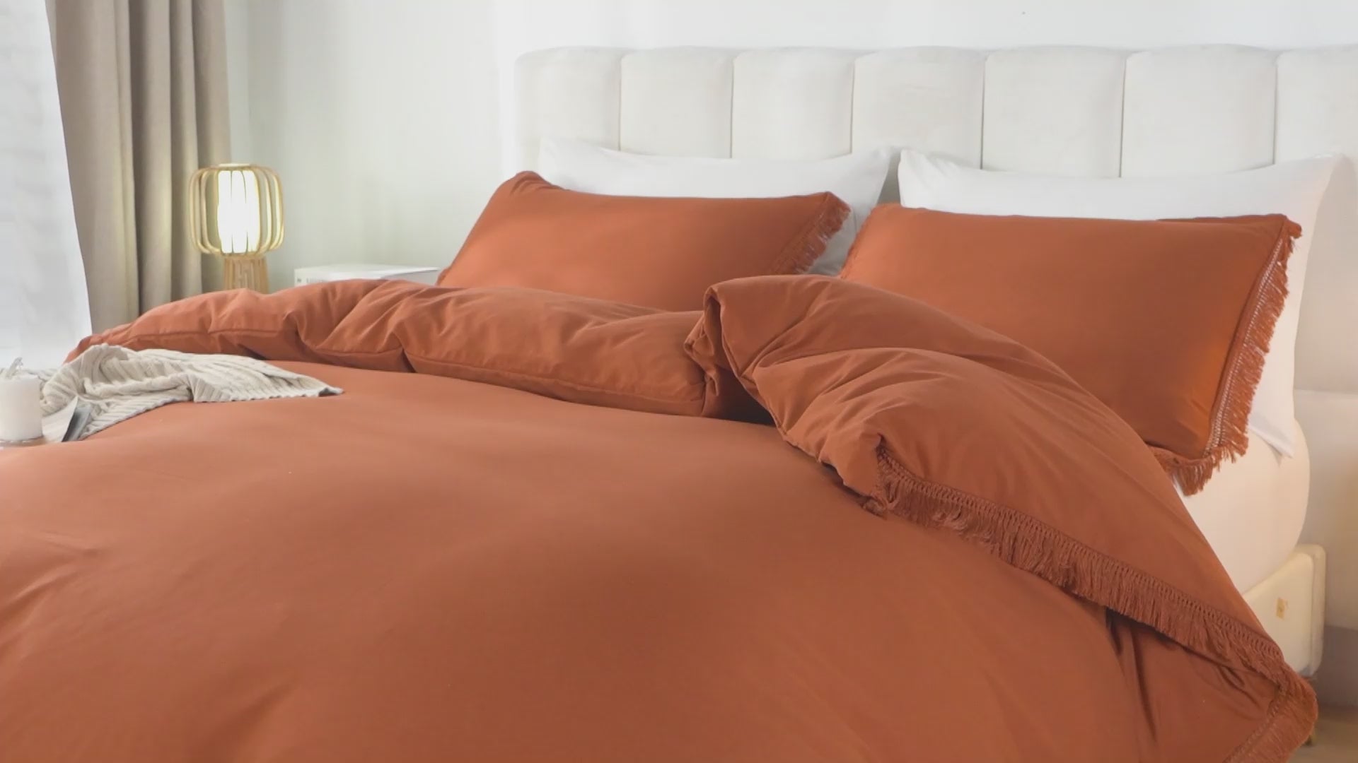 Load video: A comforter set and blanket that envelop you in softness and warmth, inviting deep slumber and relaxation.