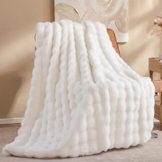 Faux Fur Throw Blanket for Couch - Super Soft Cozy Bubble Blanket, Fluffy Plush Fuzzy Throw for Sofa & Bed, Thick Lightweight Warm Blanket, Luxury Aesthetic Gift for Women